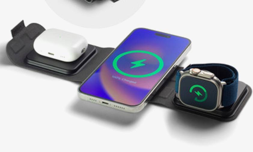 Smartwatch charging on a Mophie portable charger