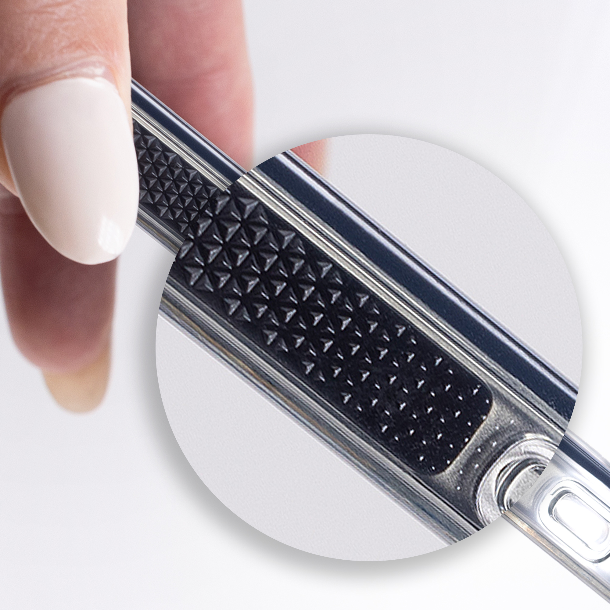 Textured grip on a graphene-fortified phone case