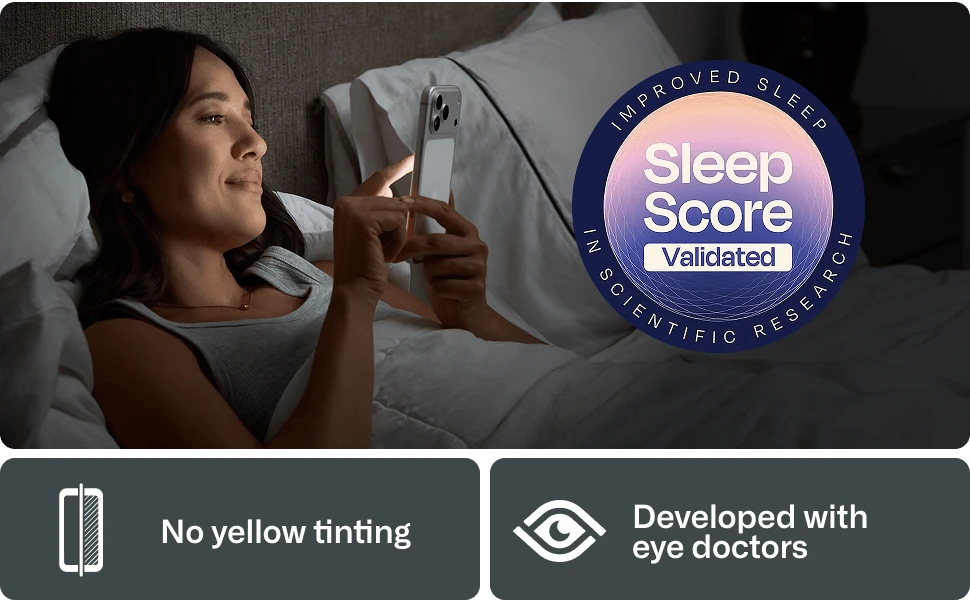 XTR6 screen protector featuring blue light filtration technology developed by doctors and sleep score validated