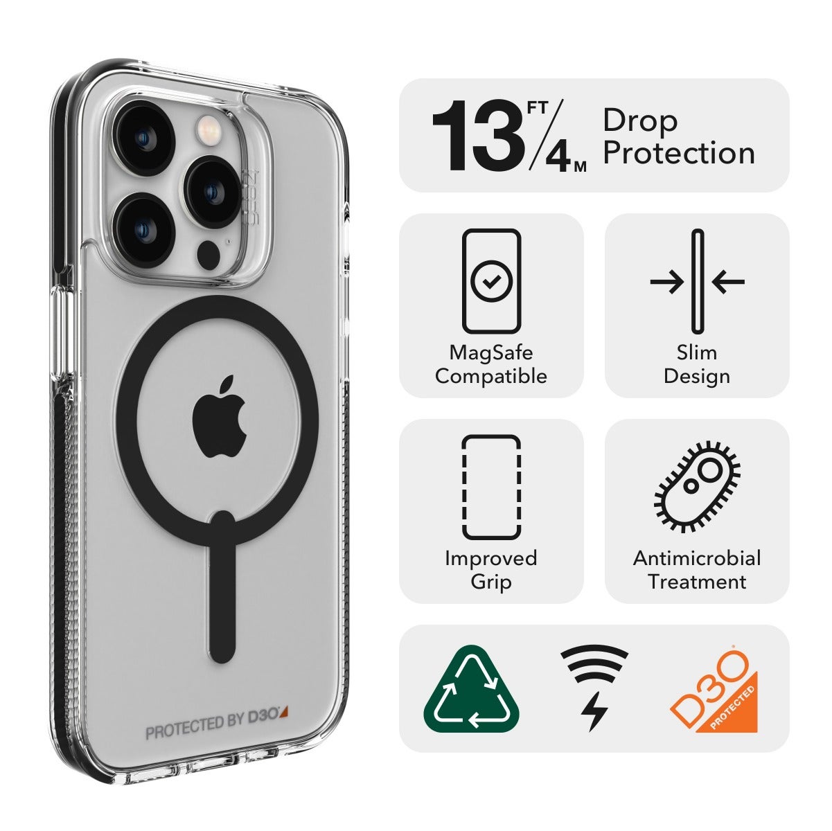 ZAGG Gear4 Santa Cruz Snap D3O Custodia IPhone 14 – Sottile Antiurto 4 Metri, Compatibile MagSafe, Pervinca