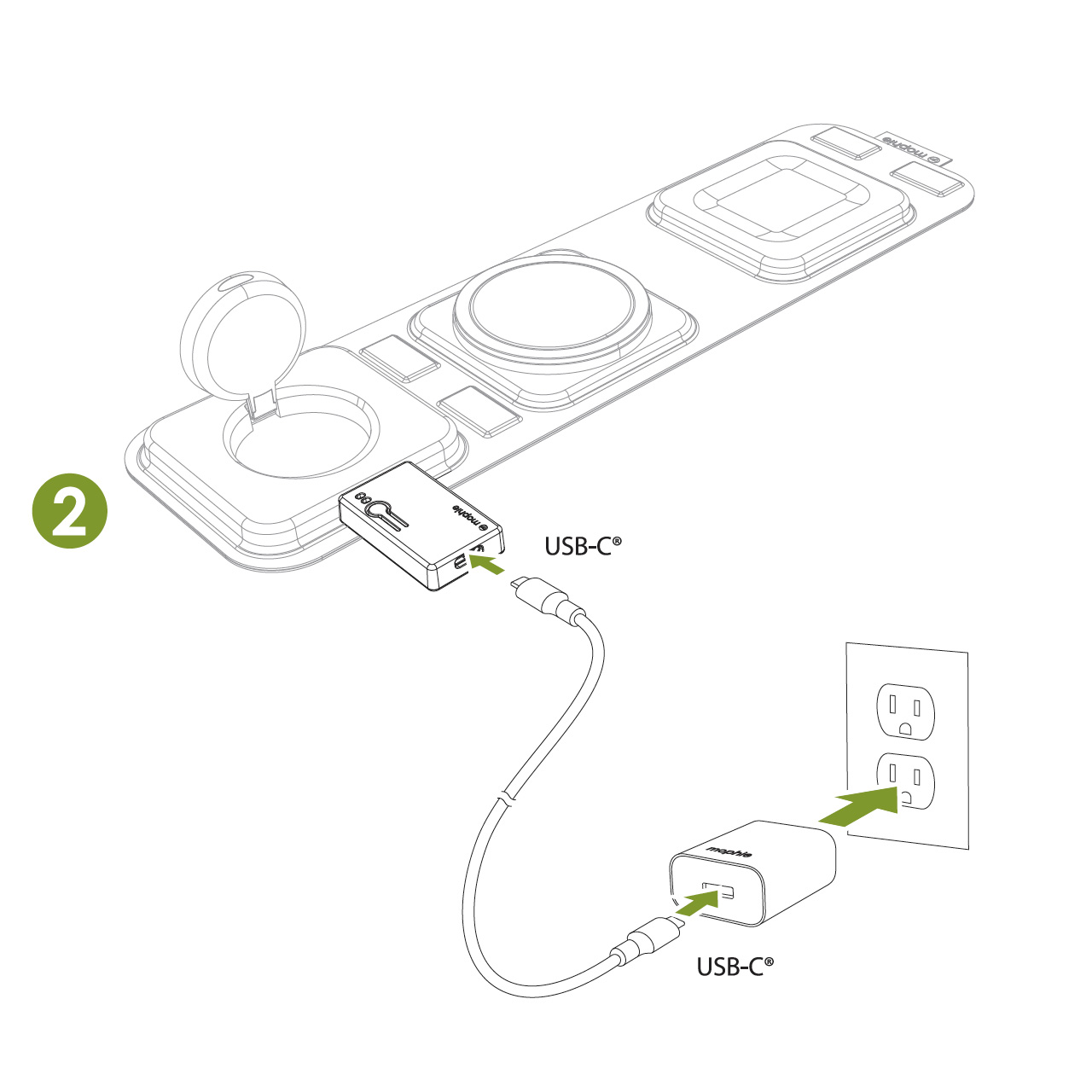 Step 2 || Plug the USB-C to USB-C cable into the firmware update kit as well as into the USB-C wall adapter, plug the wall.