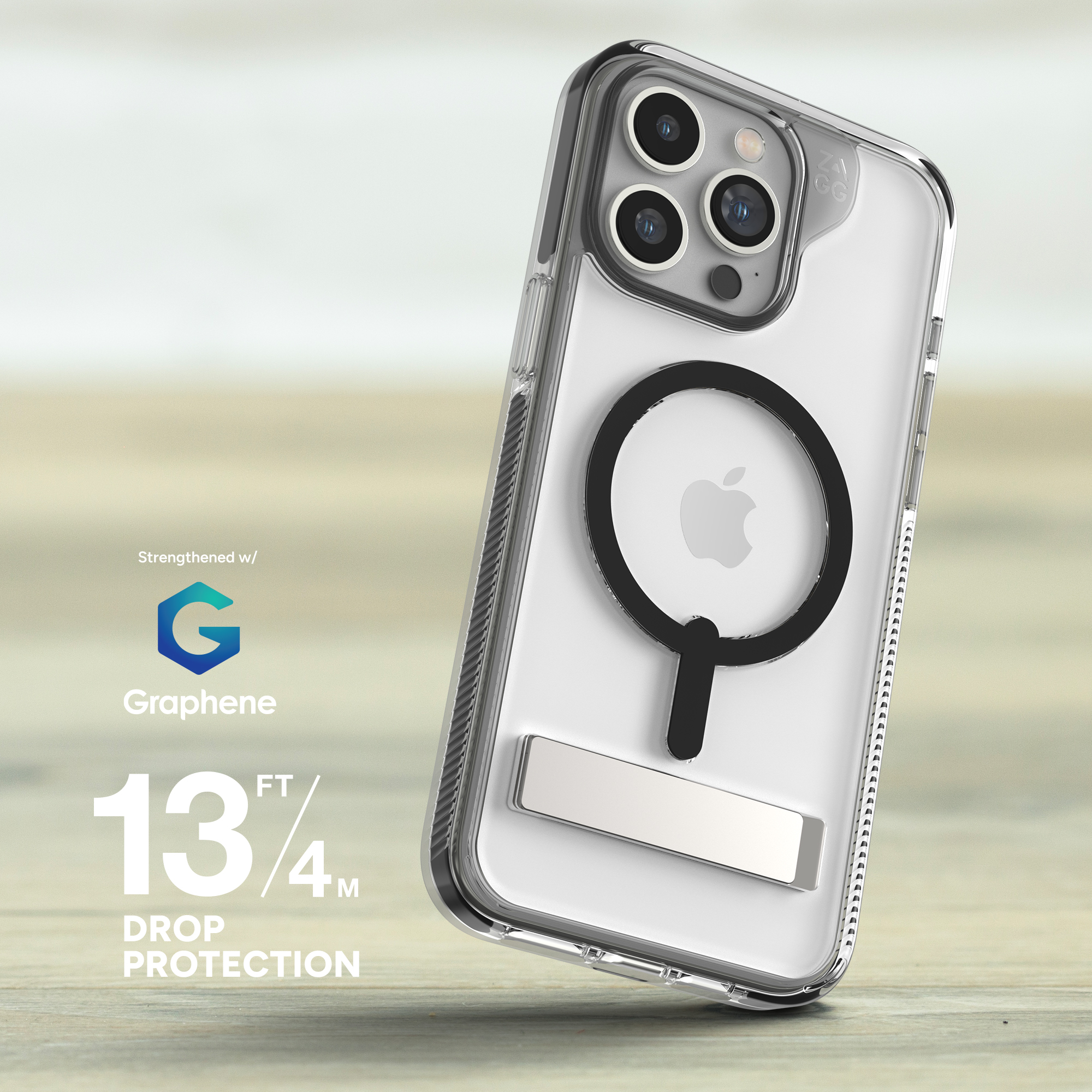 Drop Resistant up to 13ft | 4m||
Santa Cruz Snap with Kickstand protects your phone from drops up to 13 feet (4 meters).