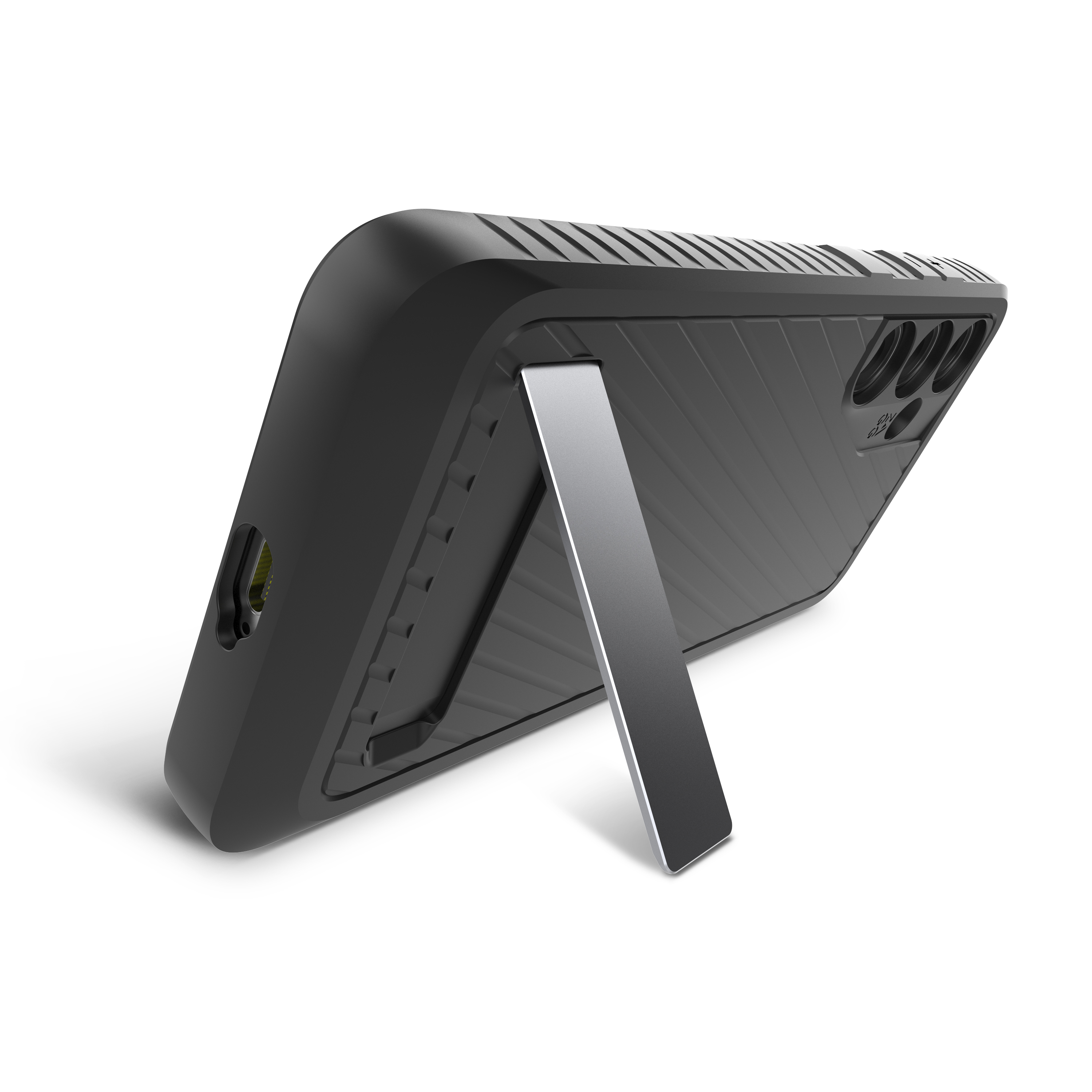 Integrated Kickstand ||
The kickstand allows for hands-free viewing, and it folds back flush with the case