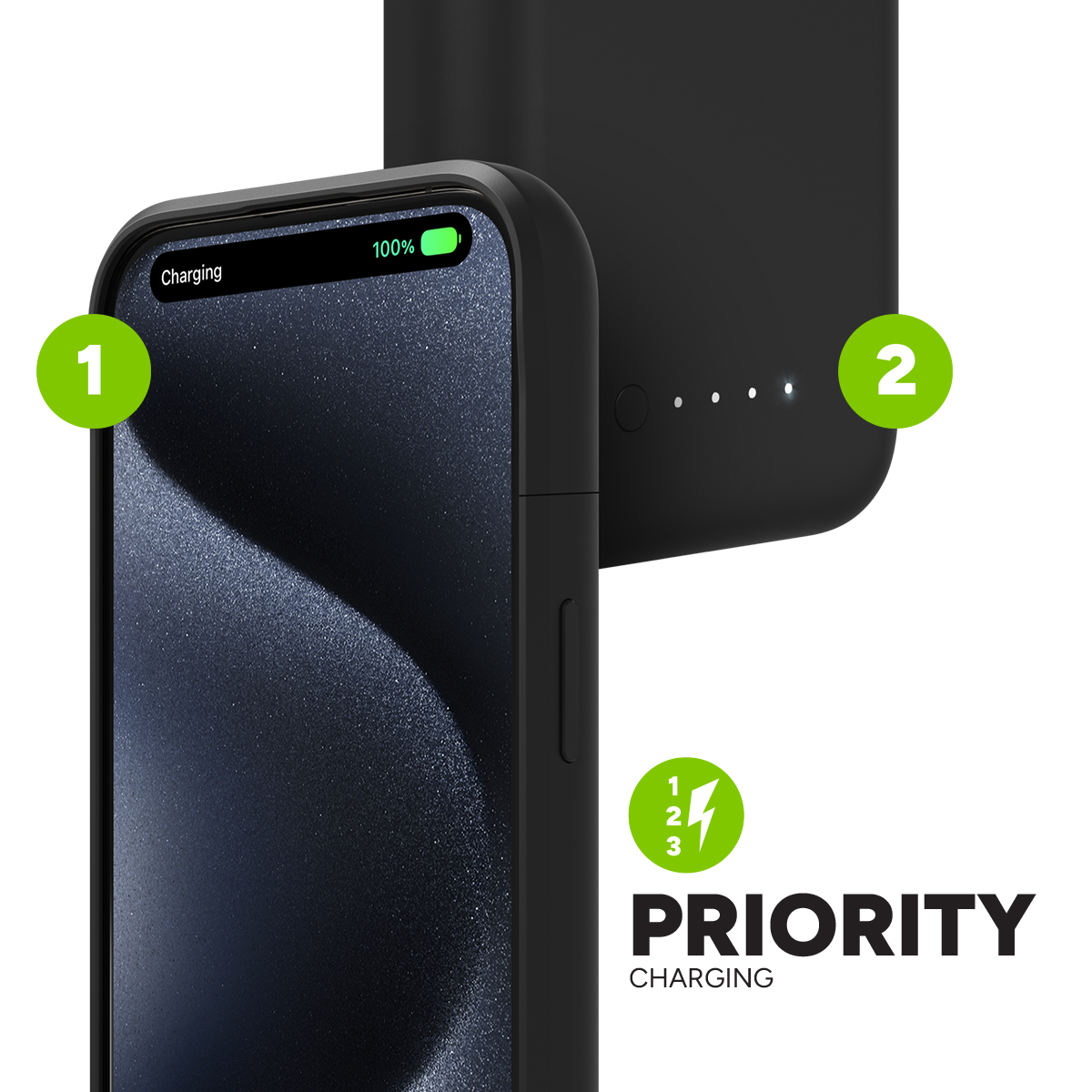 Priority Charging||
Power is channeled to your iPhone first and then the juice pack battery.