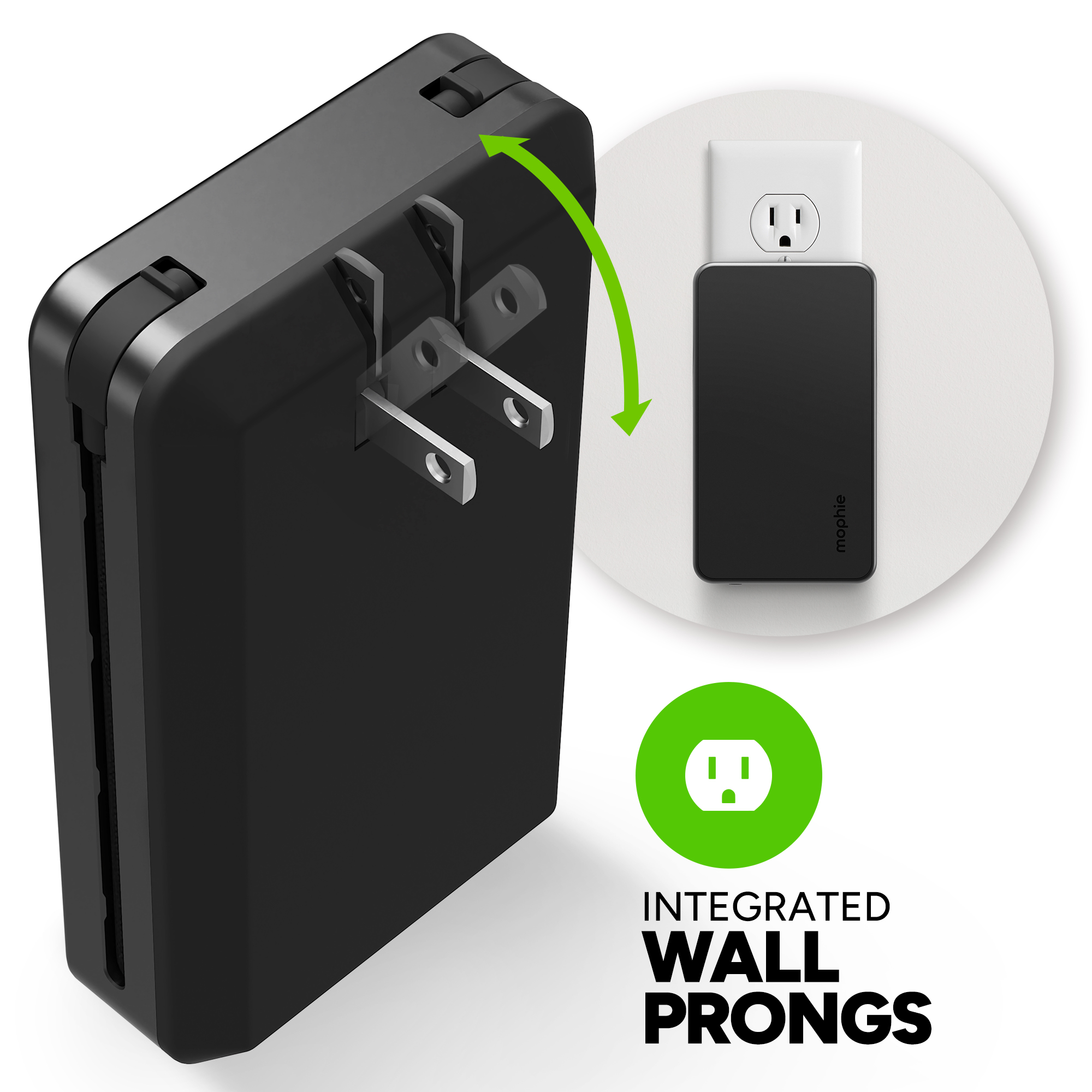 Mophie portable charger plugged into USB wall adapter