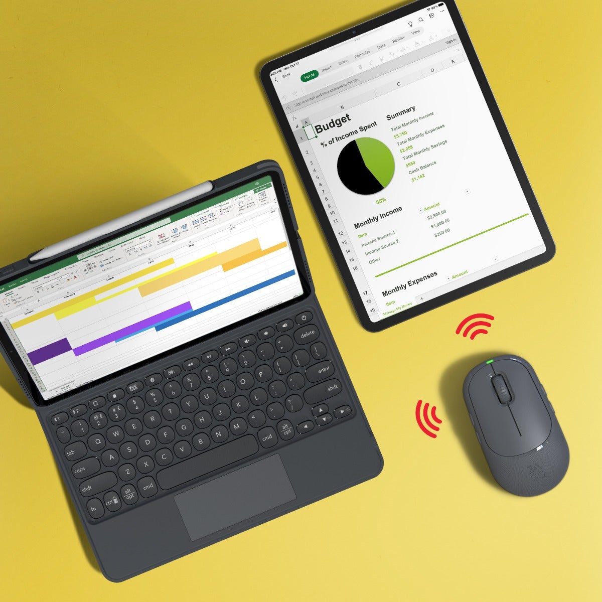 Multi-pairing Functionality||Pro Mouse connects with three devices simultaneously.