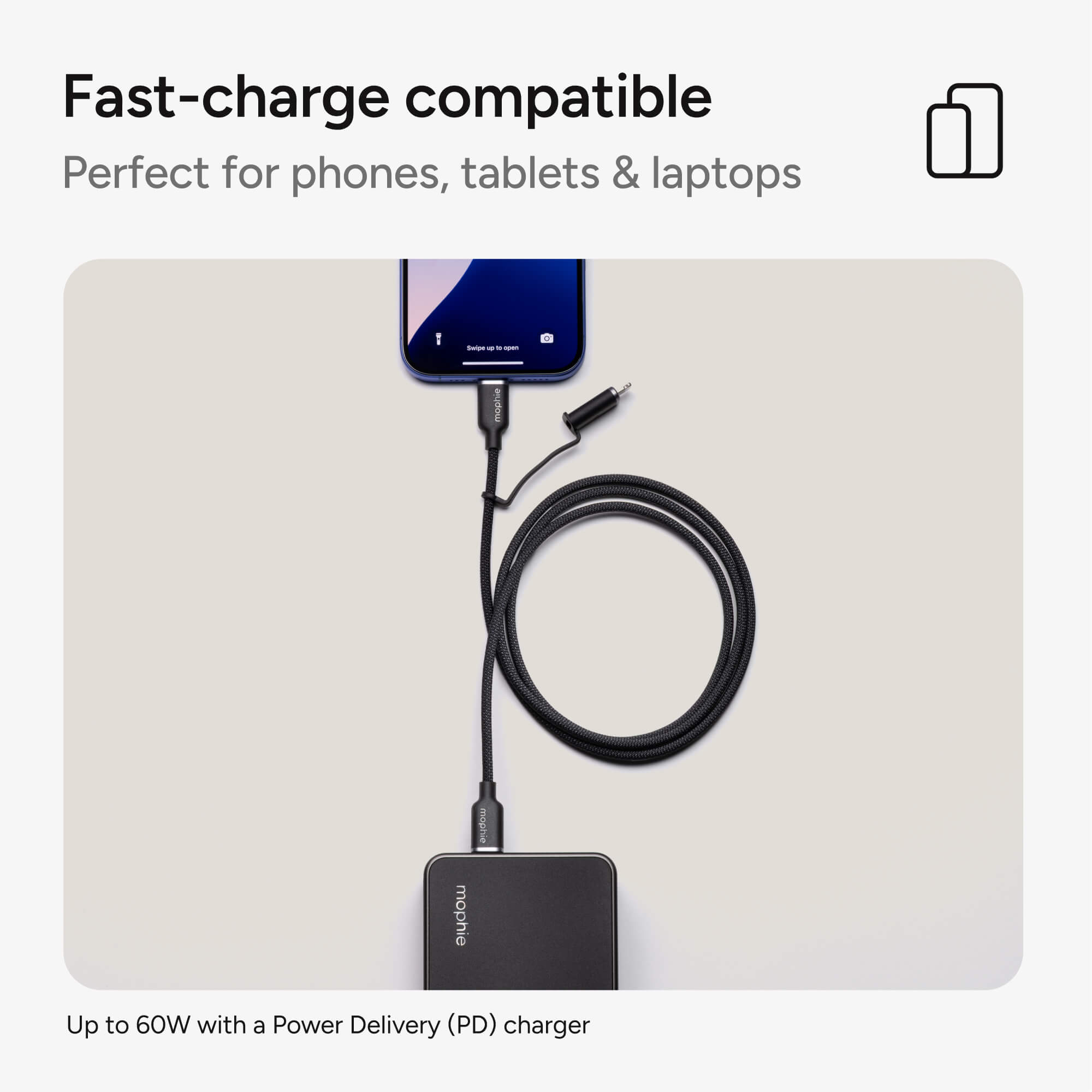 USB-C to USB-C and Lightning Cable Mophie Premium charge stream cables
