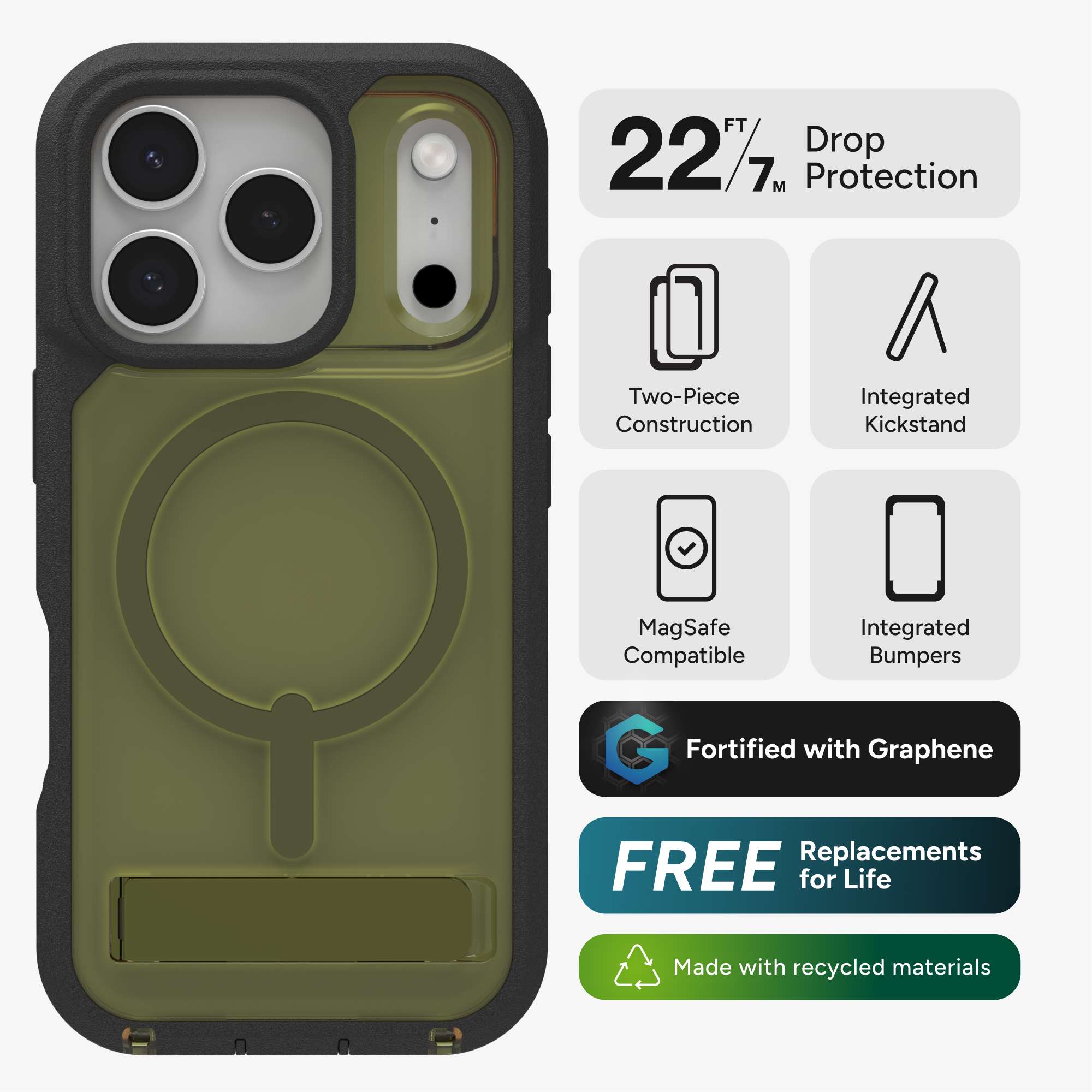 Rainier Snap for MagSafe iPhone 17 Pro Rugged Phone Case with Stand