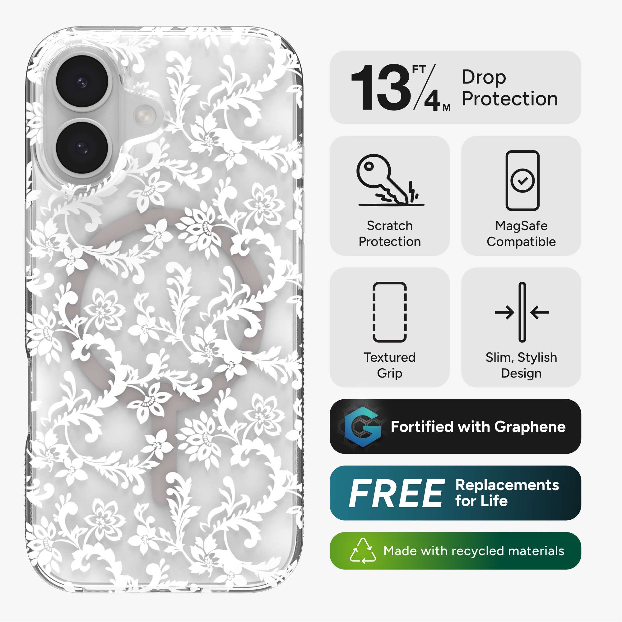 【mana】AppleDesign Milan Snap for MagSafe iPhone 17 Clear Flower Phone Case