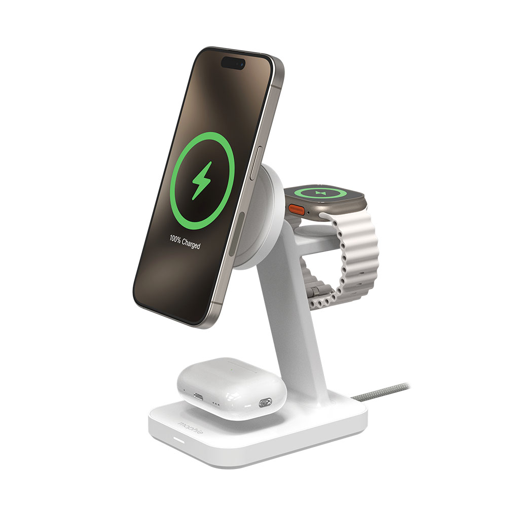 mophie snap+ 3-in-1 wireless charge stand in white-image-401313542