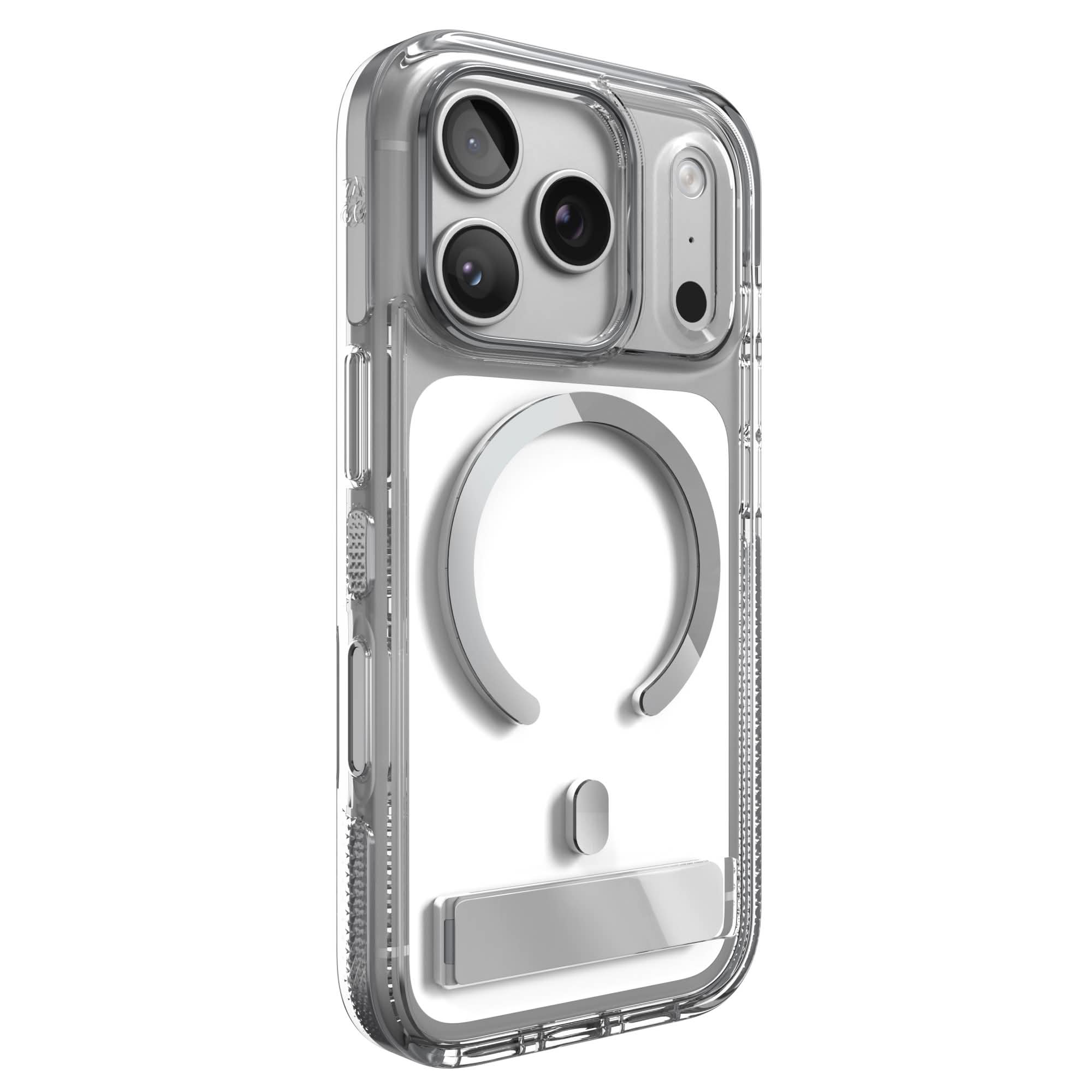 ZAGG Santa Cruz for MagSafe iPhone 18 Pro, 17 Pro Metallic Phone Case with Stand in Silver Metallic