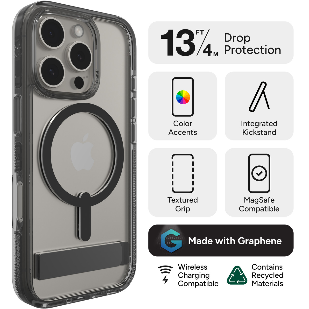 ZAGG Santa Cruz Snap with Kickstand Case for iPhone 16 Pro Black - Picture 3 of 18