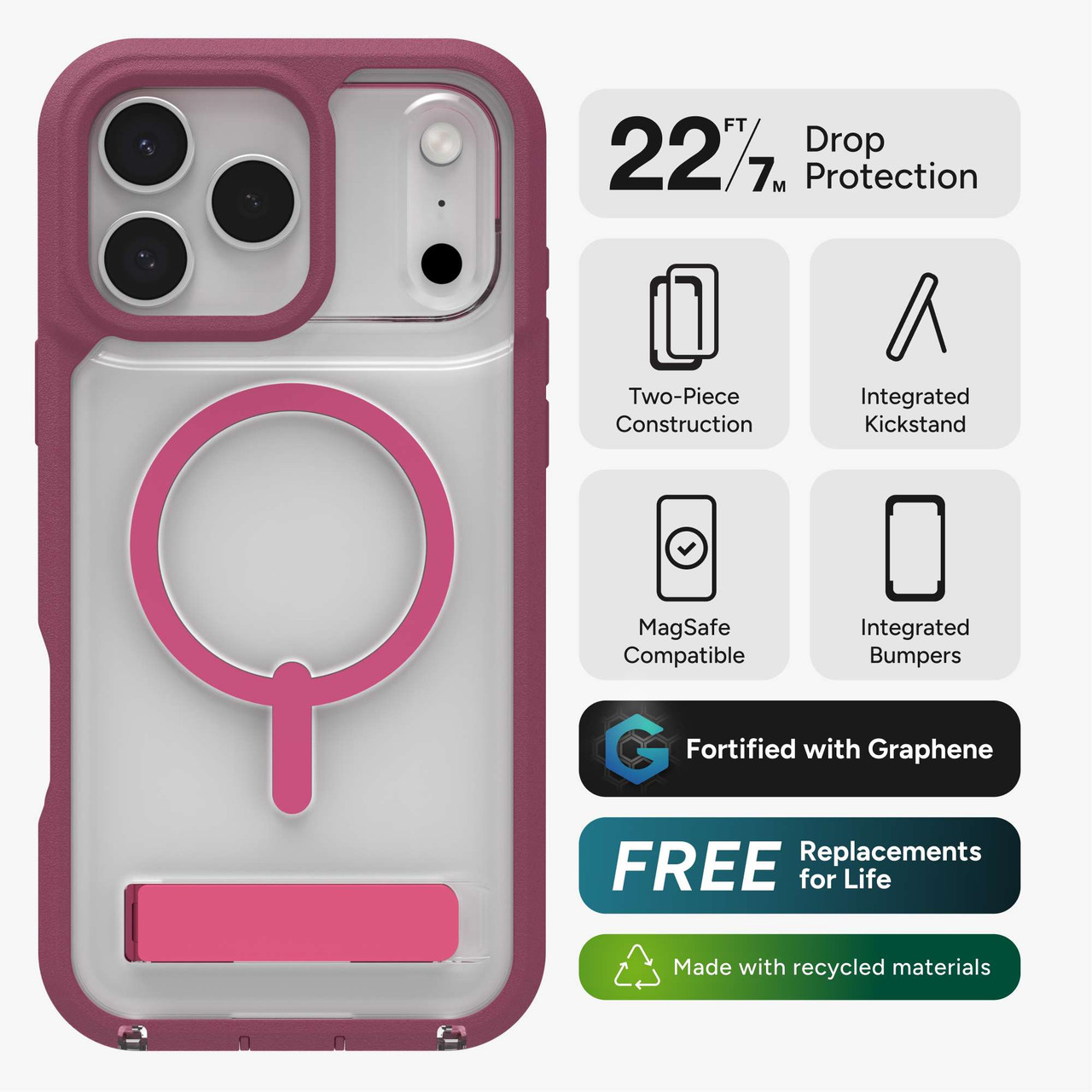 Funda ZAGG Rainier con soporte para iPhone 17 Pro Max - Rojo Negro Cereza - Imagen 8 de 54