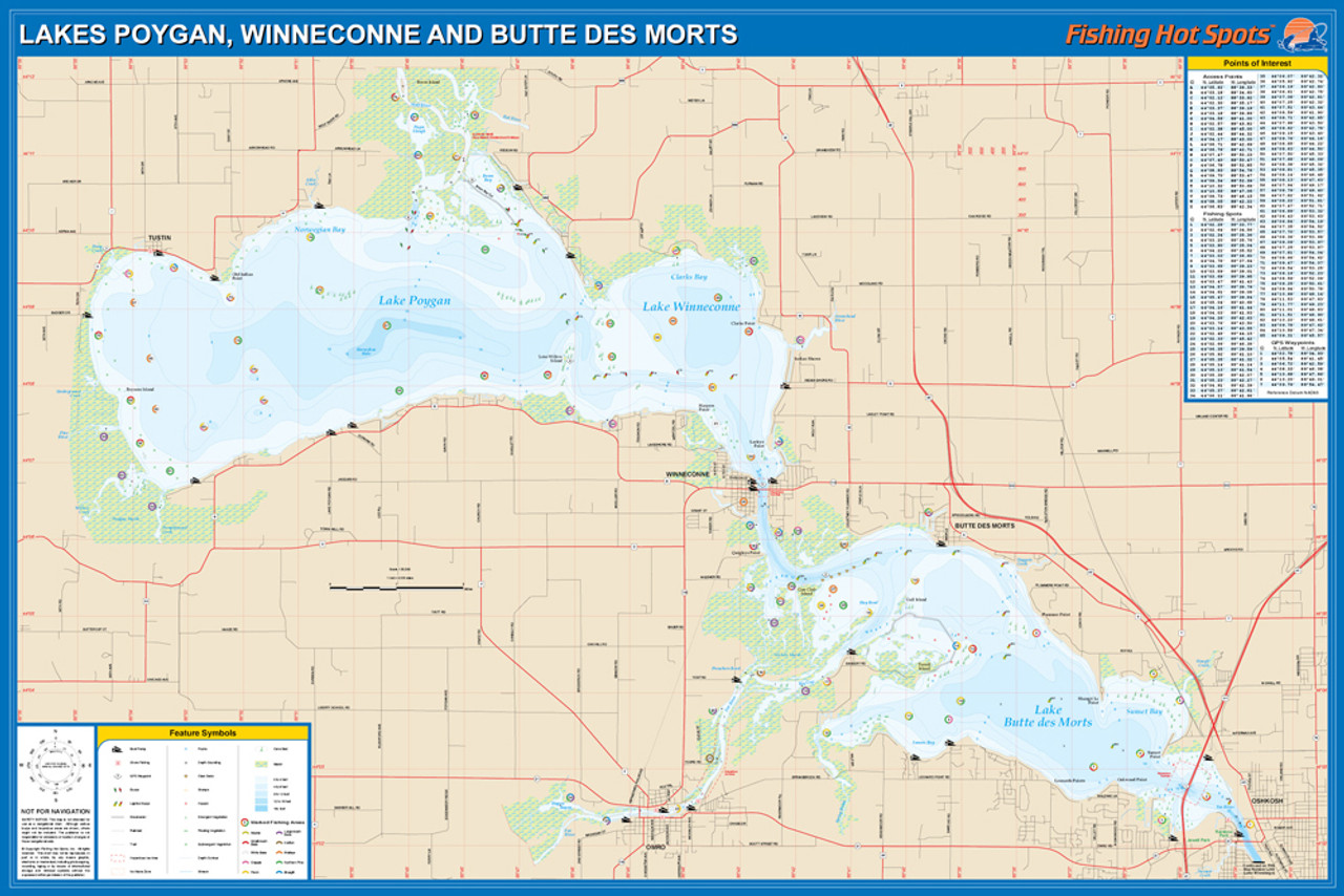 Fishing Hot Spots Lakes Poygan, Winneconne & Butte Des Morts Map