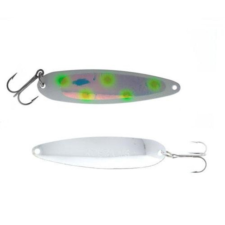 Michigan Stinger Stingray Spoons Silver Back Trans UV Green Dot Glow 4-1/4''