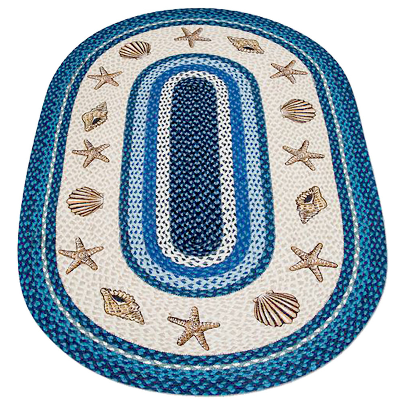 Jute Braided Rug Blue Sea Shells Oval Patch Rug 20"x30" by Earth Rugs 