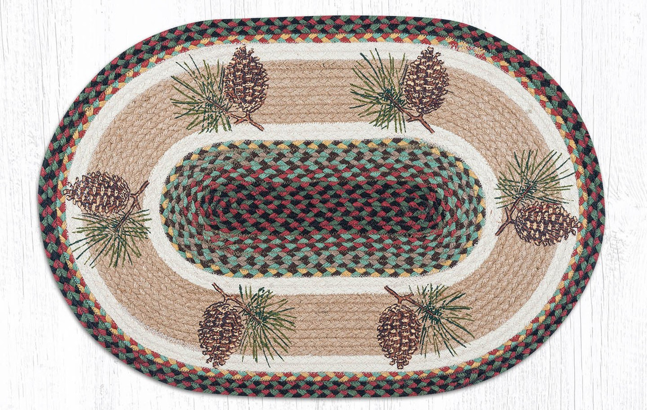 Earth Rugs Pinecone Welcome Oval Braided Rug 20x30