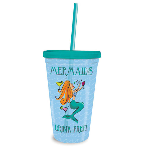 Mermaids Drink Free Insulated 16oz Tumbler & Straw 825-90