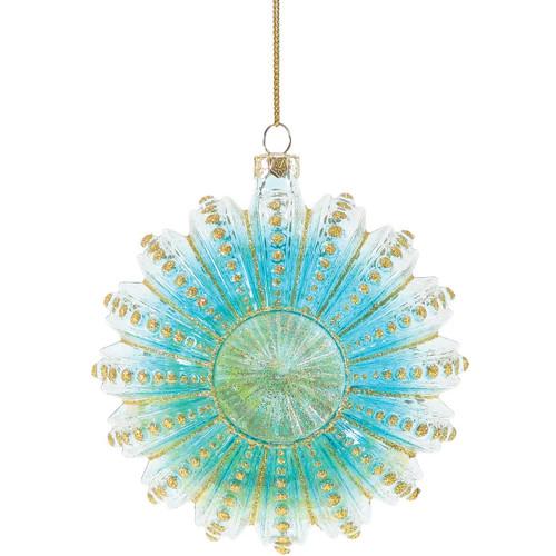 Glitter Spotted Sea Urchin Glass Ornament Blue