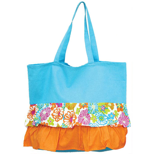 Blue Ruffle Hibiscus Pattern Cotton Canvas Tote Bag 60560A
