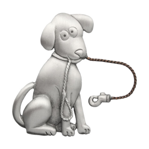 Dog Holding Leash Pewter Pin 2279PP