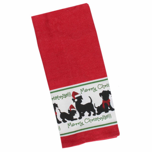Holiday Merry Christmas Dogs Red Cotton Towel - 27428R