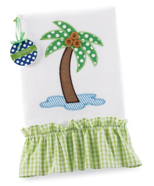 Palm Tree Applique Linen Guest Towel with Ruffle - 117056