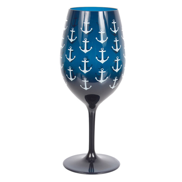Shatterproof Navy Anchor Wine Glass Acrylic 20oz - 20466