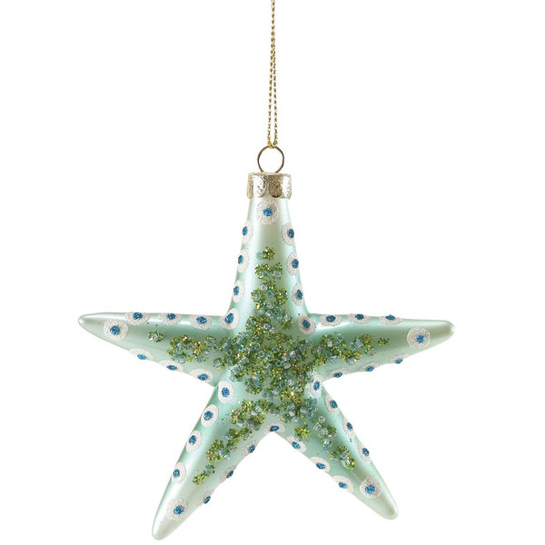 Sparkles Spotted Starfish Glass Ornament Aqua