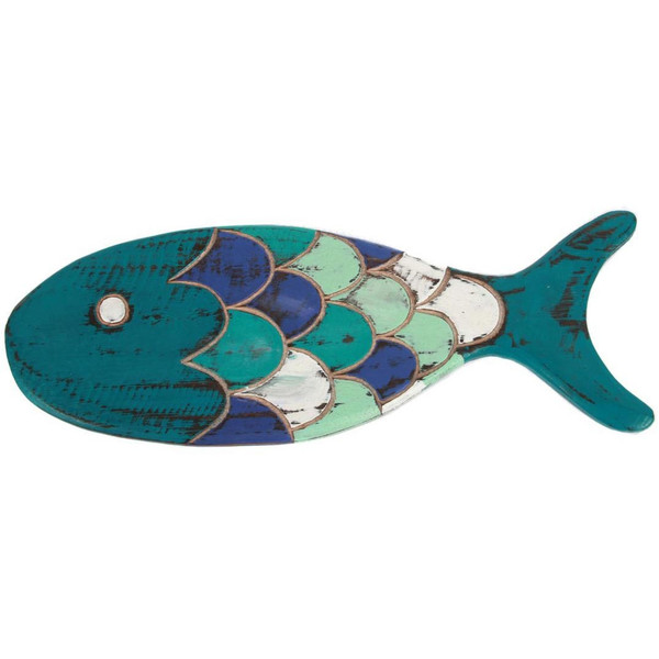 Hand Carved Wood Blue Fish Sign -25297A