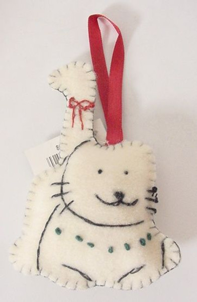 Cat Christmas Ornament Hand Stitched - White - 8601305W