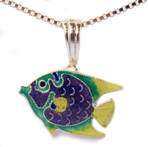 Tropical Angel Fish Silver Pendant Necklace Carribean 32-40-01P