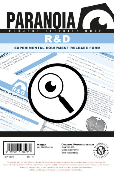 Paranoia: R&D Experimental Equipment Release Form