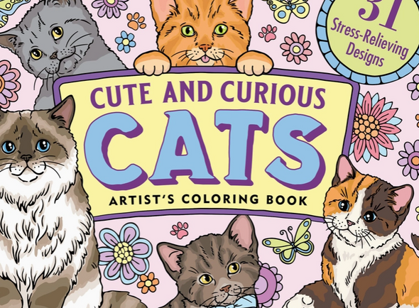 Cute and Curious Cats Adult Coloring Book