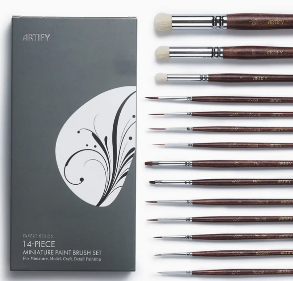 Artify 14 Pcs Miniature Paint Brush Set: Bionic Hair Fine Brushes with Goat Hair Drybrushes
