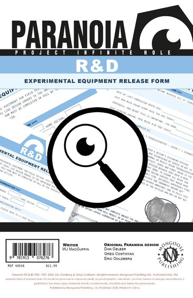 Paranoia: R&D Experimental Equipment Release Form