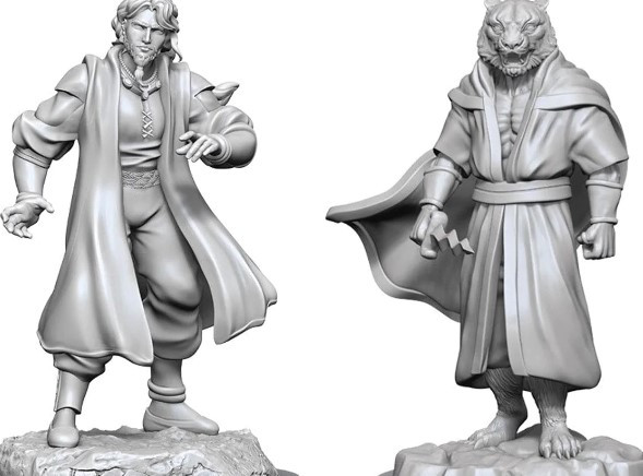 Critical Role Unpainted Miniature: Male Human Sorcerer Merchant and Tiger Demon