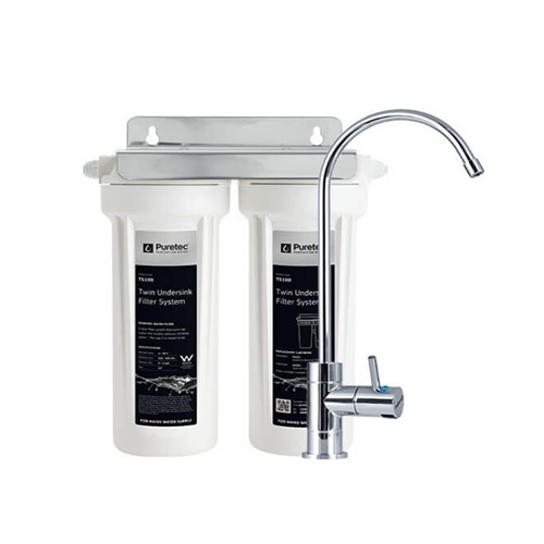 Puretec TS100 Twin Cartridge Water Filter Kit Undersink With High Loop LED Faucet