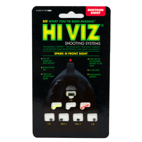 Hi-Viz Spark III Shotgun Sight with Interchangeable LitePipes - Green, Red, White