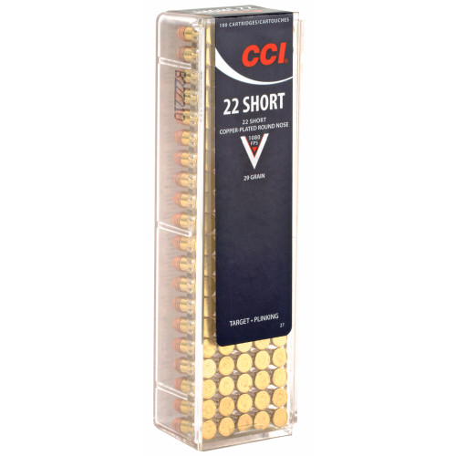 CCI Ammunition 22 Short High Velocity Copper Plated Round Nose - 29 Grain, 100 Rounds per Box