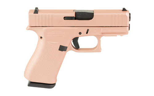 GLOCK 43X, Striker Fired, Semi-automatic, Polymer Frame Pistol, Sub-Compact, 9MM, 3.41 Barrel, Custom Rose Gold Cerakote Finish by Skydas, Fixed Sights, 10 Rounds, 2 Magazines UX4350204FRN-RG