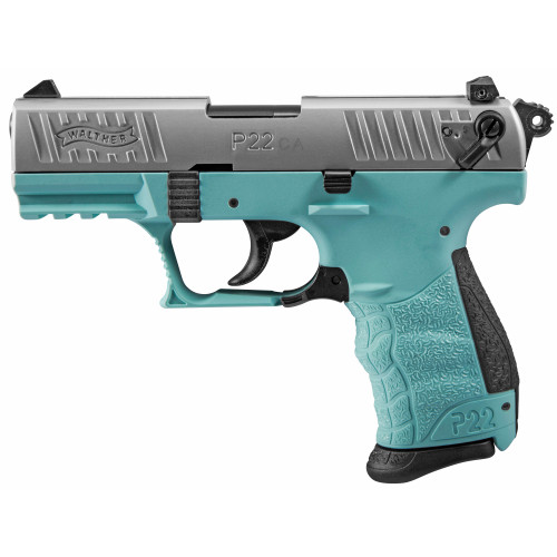 Walther P22 .22 LR Compact Semi-Automatic Pistol with Adjustable Sights - Angel Blue and Silver Walther P22 .22 LR Compact Semi-Automatic Pistol with Adjustable Sights - Angel Blue and Silver