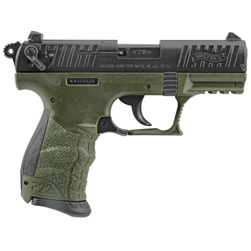 Walther P22 .22 LR Compact Semi-Automatic Pistol with Adjustable Sights in Military Green or Black Walther P22 .22 LR Compact Semi-Automatic Pistol with Adjustable Sights in Military Green or Black