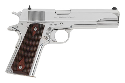 Colt Government 45 ACP Bright Stainless 5-inch Semi-Auto Pistol with Rosewood Grips