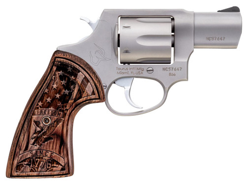 Taurus Model 605 Stainless Steel Revolver in 357 Magnum / 38 Special with US Flag Wood Grips