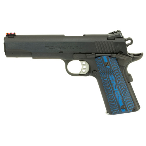 Colt's Manufacturing Competition Government 9mm Pistol with Stainless Steel Frame and G10 Checkered Blue Grips