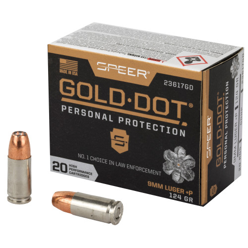 Speer Gold Dot 9mm +P 124 Grain Hollow Point Ammunition - Reliable Self-Defense Load Speer Gold Dot 9mm +P 124 Grain Hollow Point Ammunition - Reliable Self-Defense Load