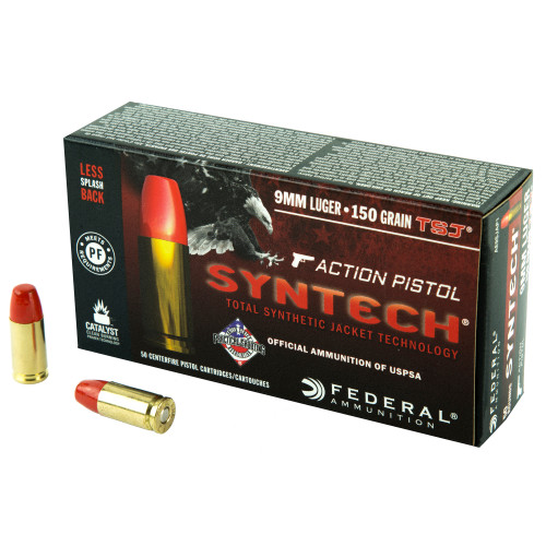 Federal American Eagle Syntech 9mm 150-Grain Total Synthetic Jacket Ammunition (50 Rounds per Box, 500 per Case) Federal American Eagle Syntech 9mm 150-Grain Total Synthetic Jacket Ammunition (50 Rounds per Box, 500 per Case)