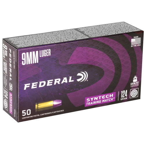 Federal Syntech 9mm 124 Grain Training Match Total Synthetic Jacket Ammunition - 50 Rounds per Box Federal Syntech 9mm 124 Grain Training Match Total Synthetic Jacket Ammunition - 50 Rounds per Box