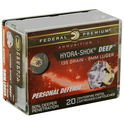 Federal Hydra-Shok Deep 9mm 135-Grain Hollow Point Ammunition - 20 Rounds Federal Hydra-Shok Deep 9mm 135-Grain Hollow Point Ammunition - 20 Rounds